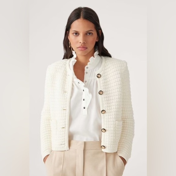 ba&sh Sweaters - NEW Ba&sh Bash Gaspard Tweed Cardigan Jacket in Ecru Cream White | size  1 / S